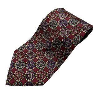 Christian Dior Tie Men's Necktie Silk Maroon Circles Made in USA